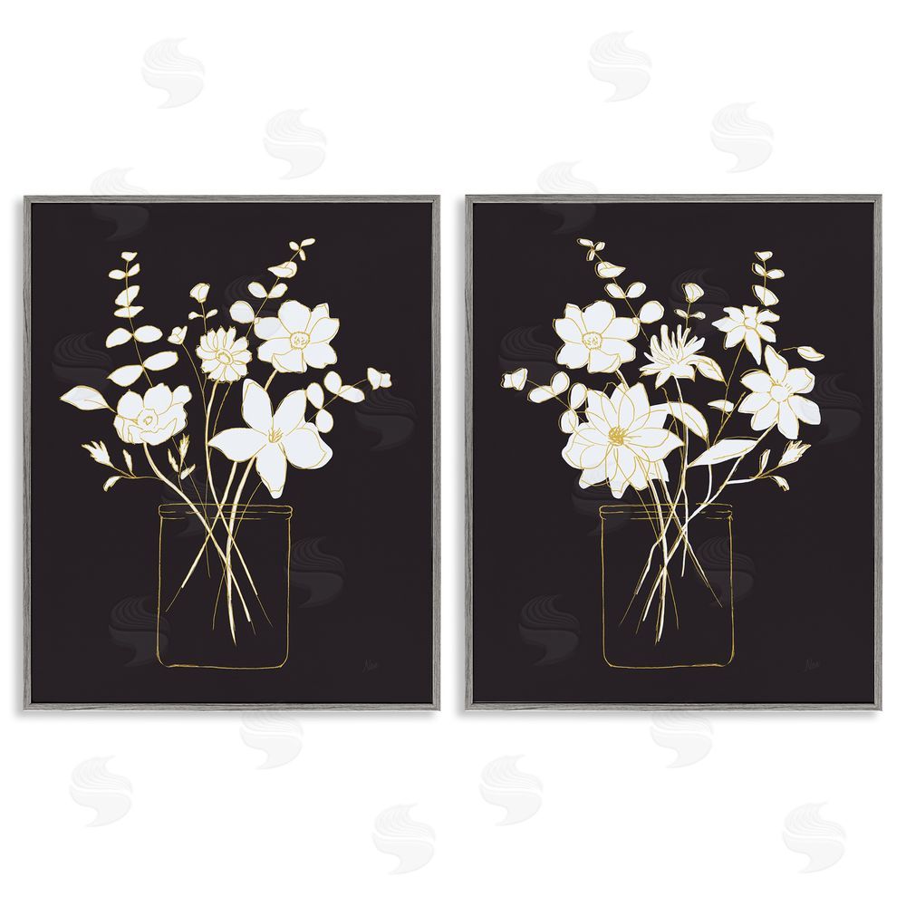 Nan Minimalist Flower Sketch in Jar Gray Framed Giclee Wall Art Print