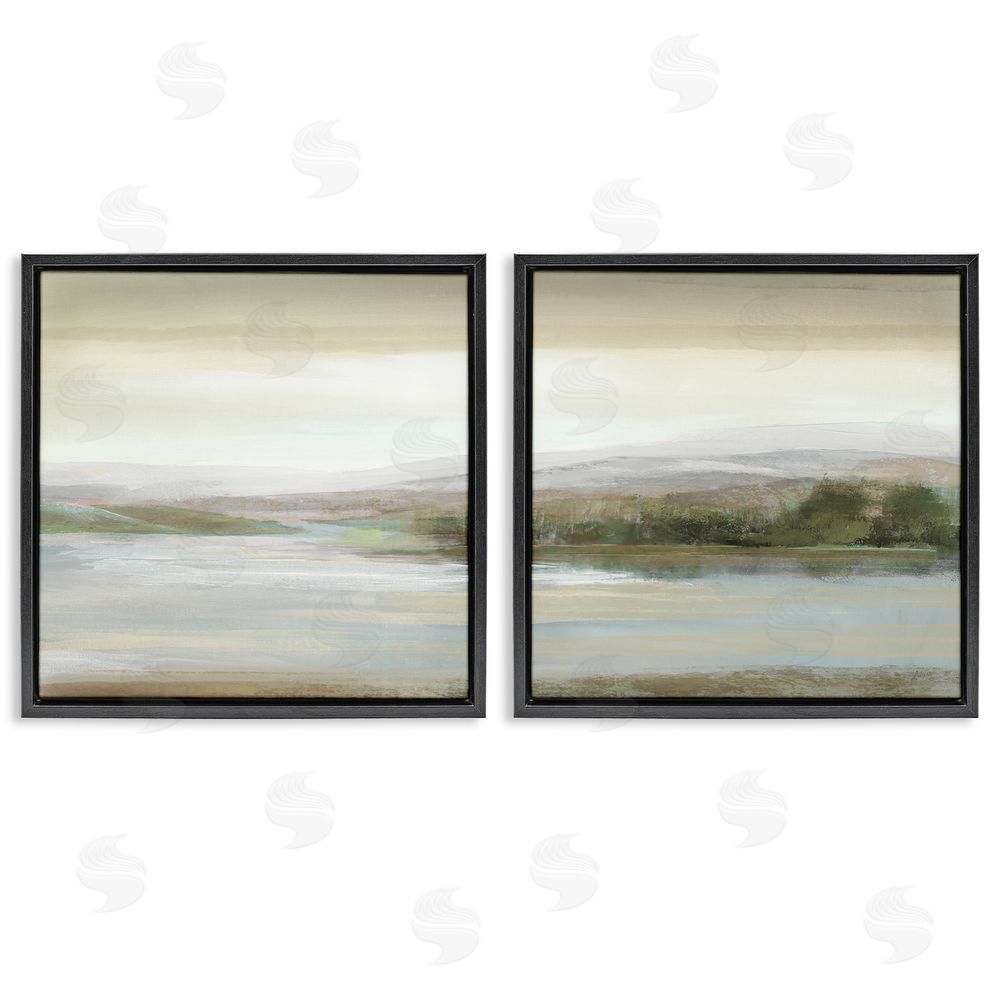 Nan Abstract Lakeside Landscape Black Floating Frame Canvas Wall Art Print