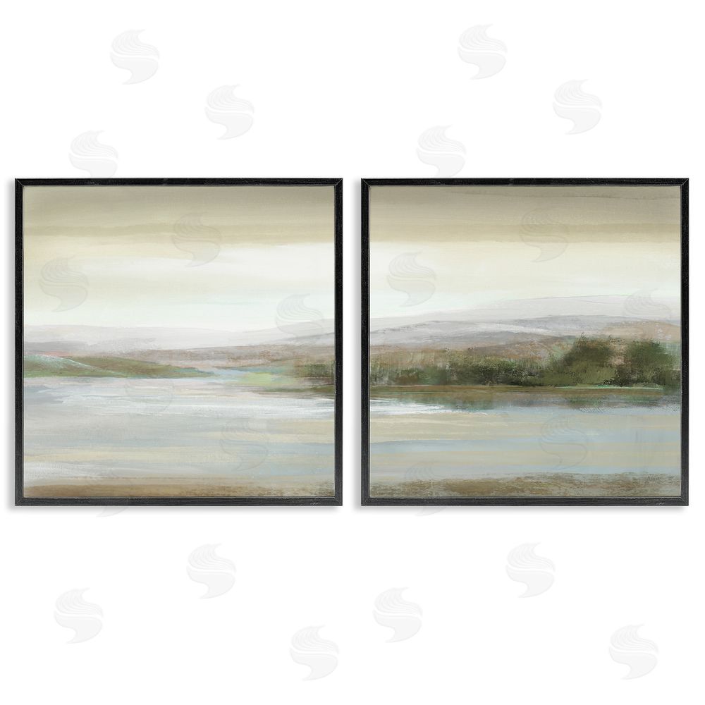 Nan Abstract Lakeside Landscape Black Framed Giclee Wall Art Print