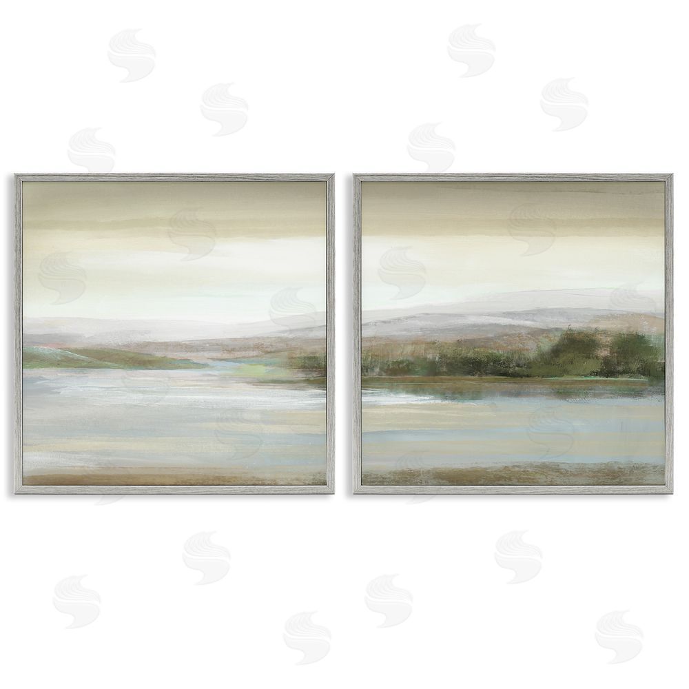 Nan Abstract Lakeside Landscape Gray Framed Giclee Wall Art Print