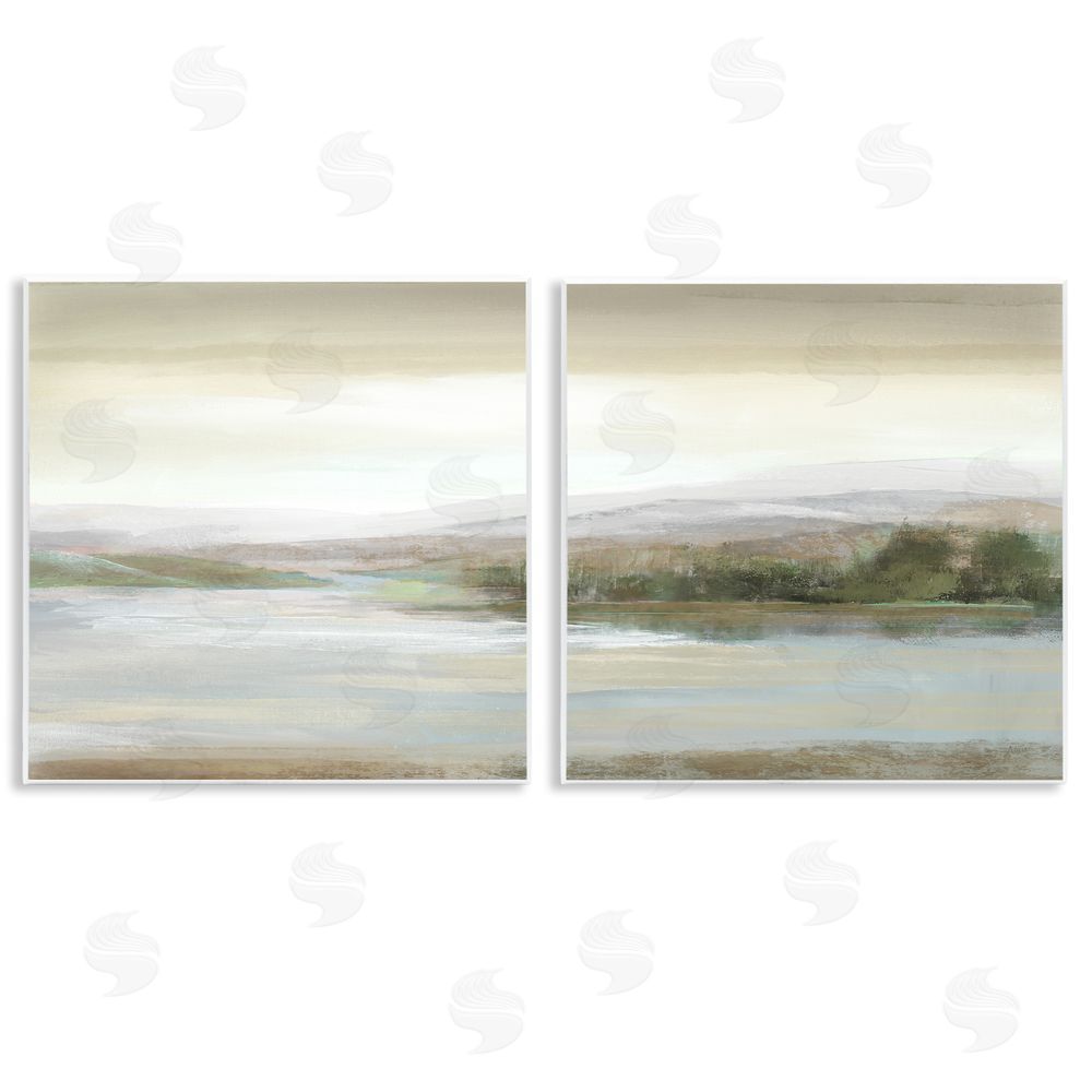 Nan Abstract Lakeside Landscape Wooden Wall Plaque Art Print