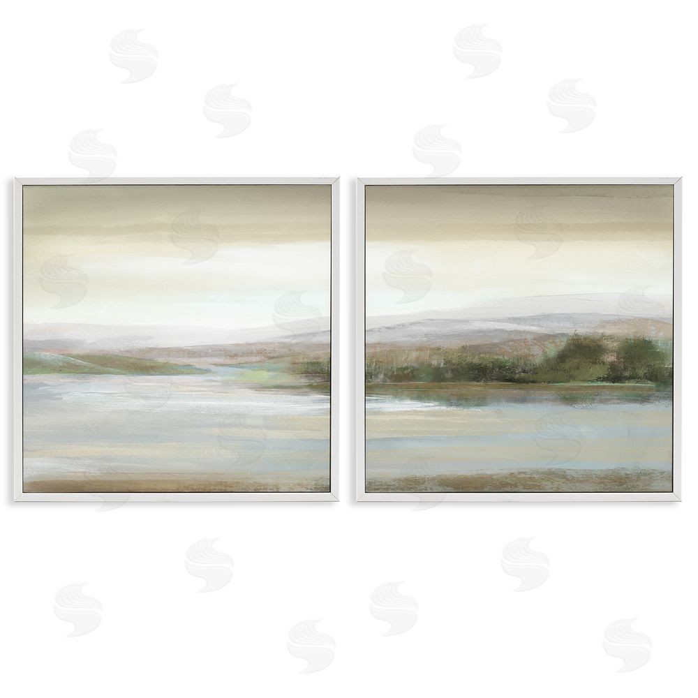 Nan Abstract Lakeside Landscape White Framed Giclee Wall Art Print