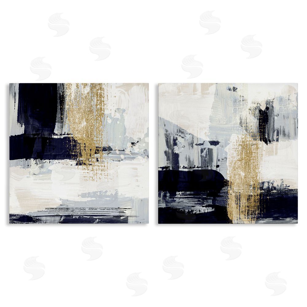 Susan Jill Patchy Navy Gold Abstract Canvas Wall Art Print