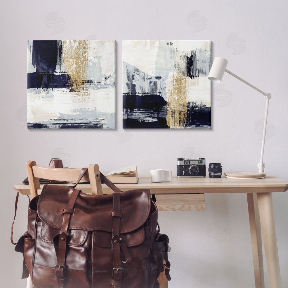 Susan Jill Patchy Navy Gold Abstract Canvas Wall Art Print in Room