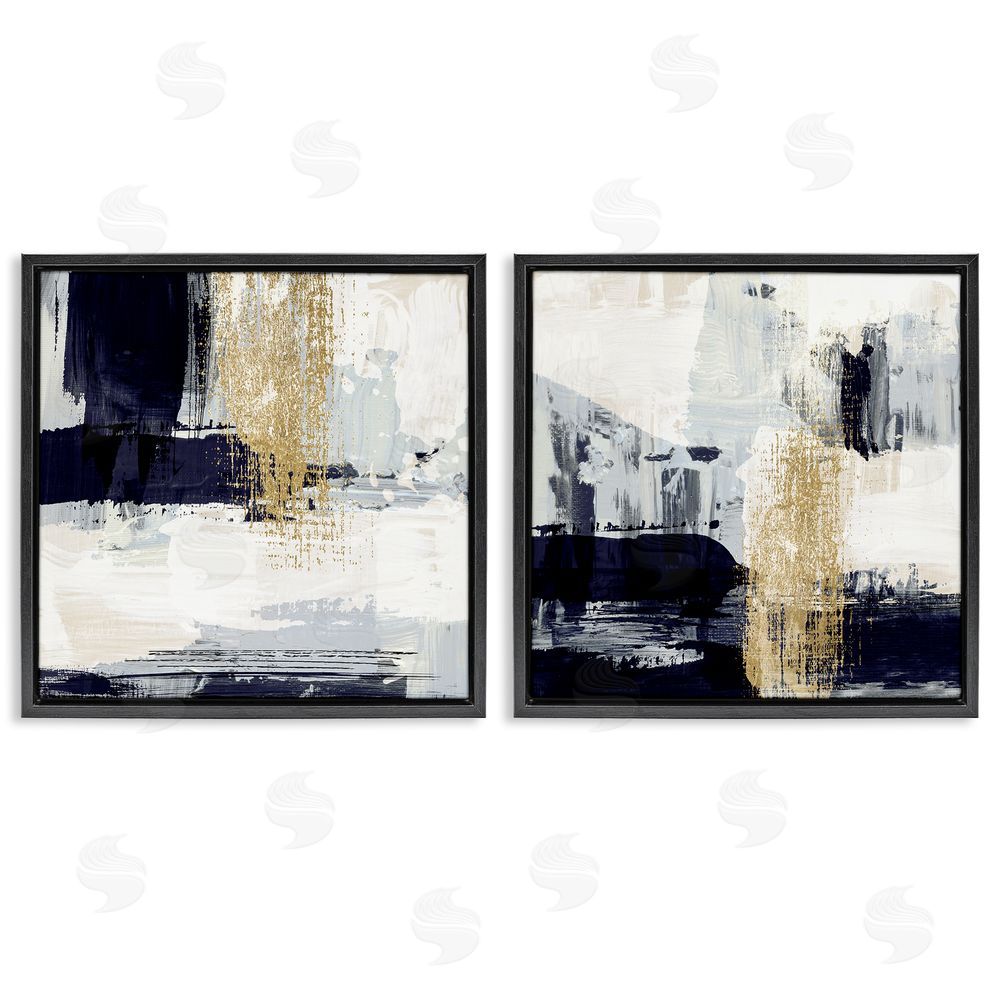 Susan Jill Patchy Navy Gold Abstract Black Floating Frame Canvas Wall Art Print