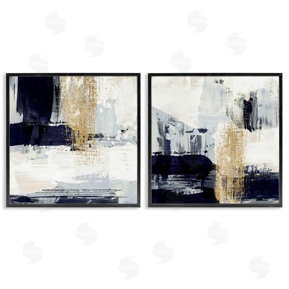 Susan Jill Patchy Navy Gold Abstract Black Framed Giclee Wall Art Print