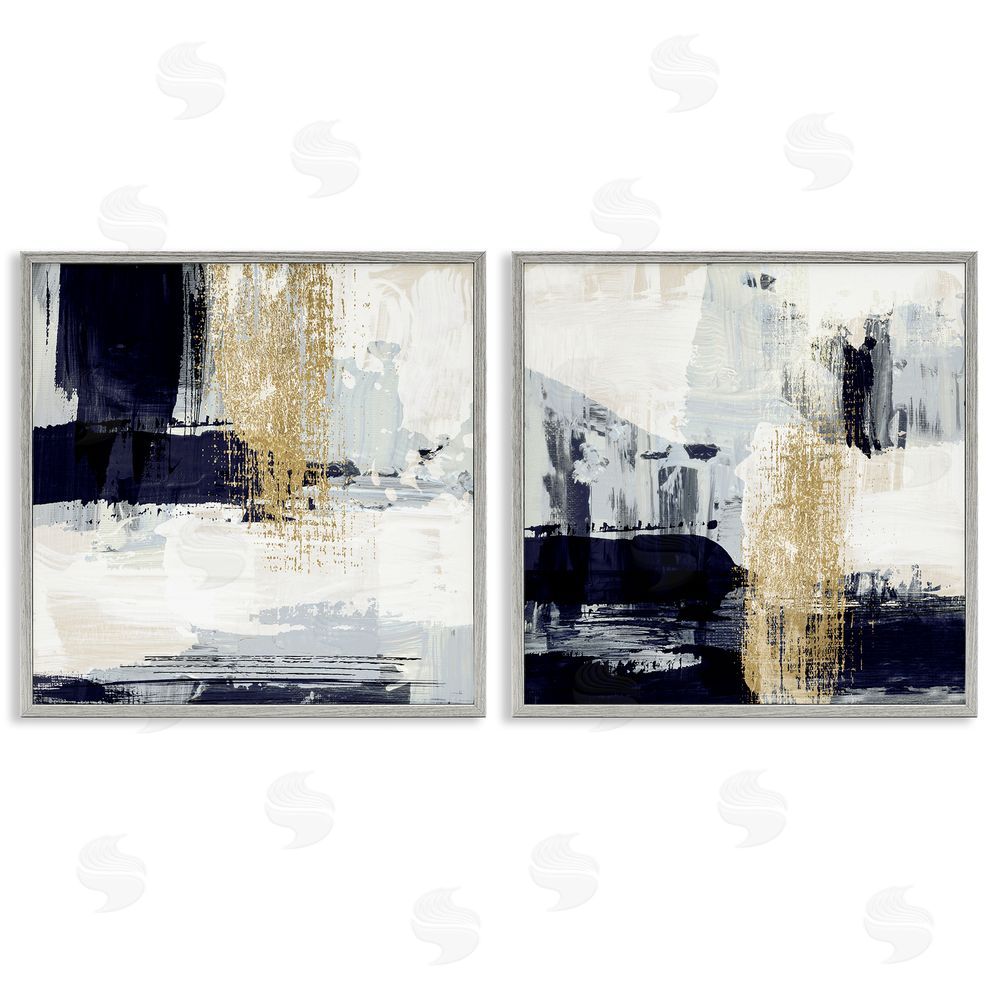 Susan Jill Patchy Navy Gold Abstract Gray Framed Giclee Wall Art Print