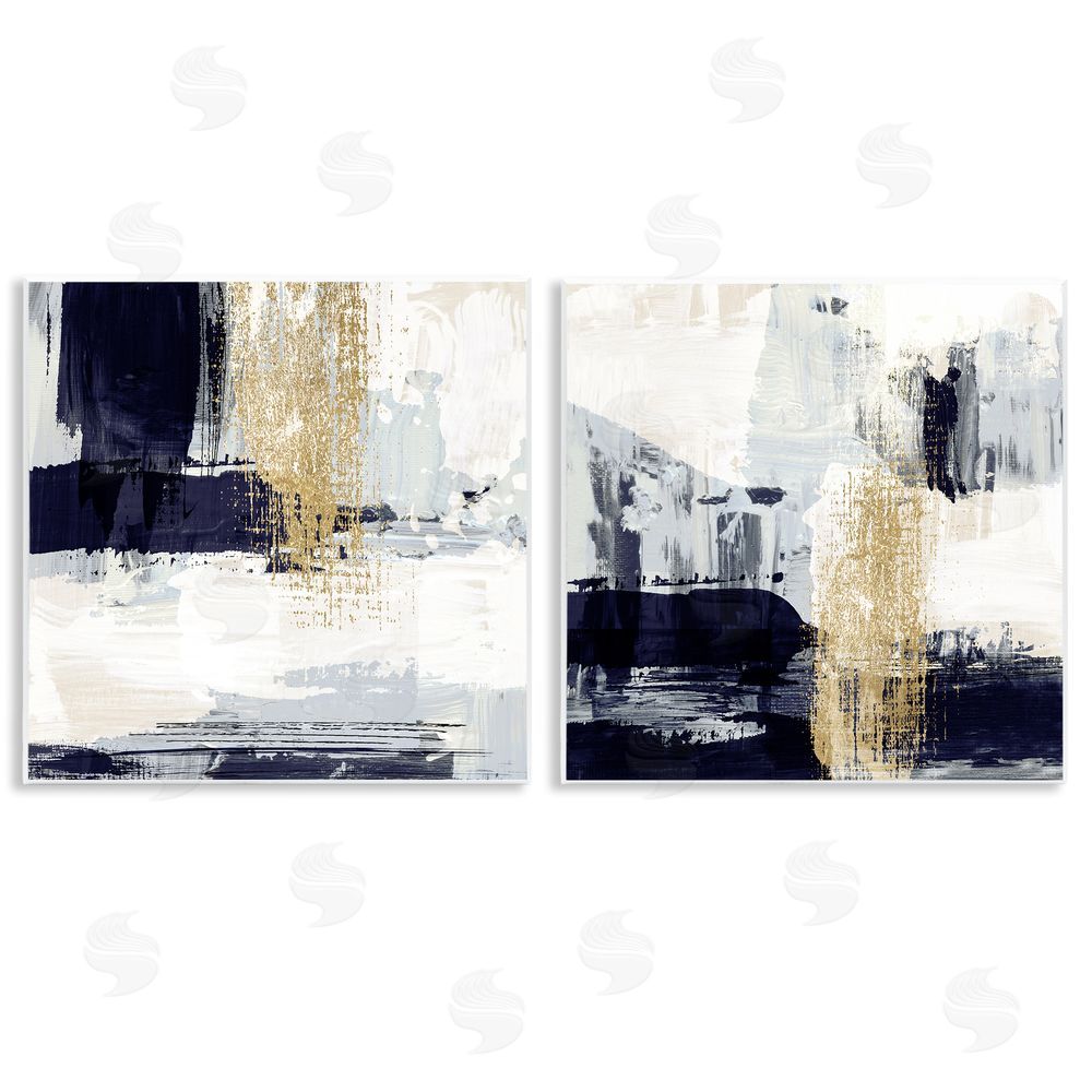 Susan Jill Patchy Navy Gold Abstract Wooden Wall Plaque Art Print