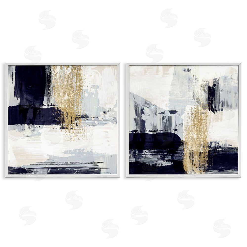 Susan Jill Patchy Navy Gold Abstract White Framed Giclee Wall Art Print
