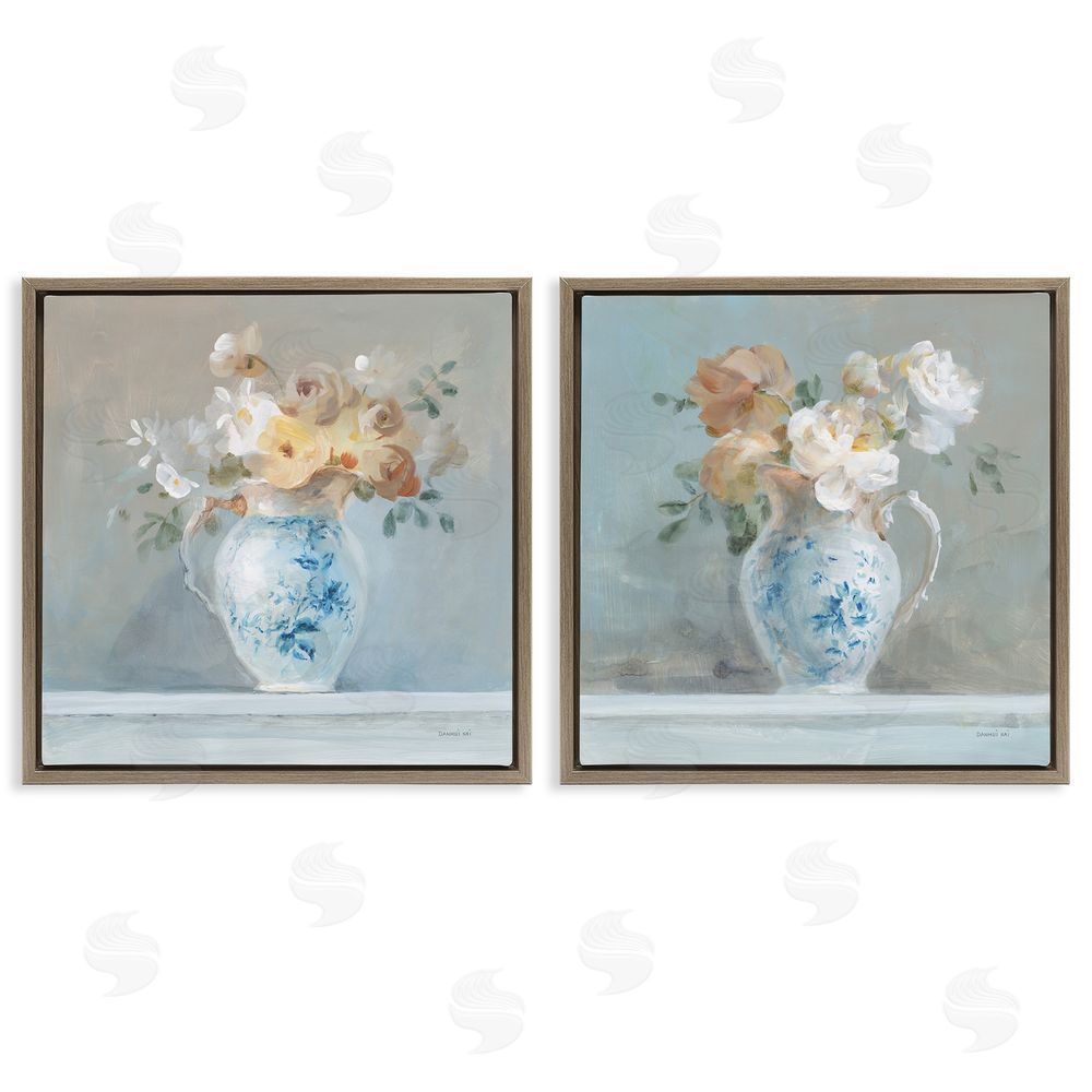 Danhui Nai Heirloom Bouquet Pitcher Brown Floating Frame Canvas Wall Art Print