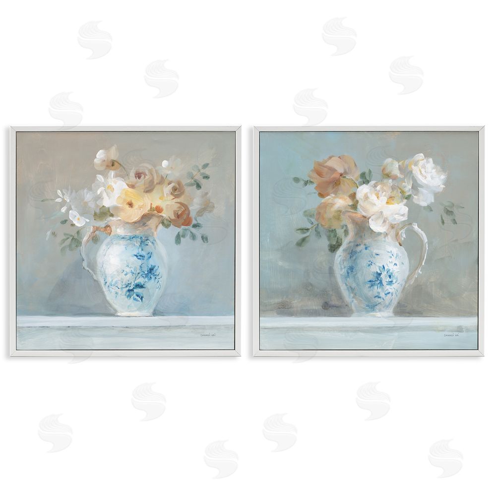 Danhui Nai Heirloom Bouquet Pitcher White Framed Giclee Wall Art Print