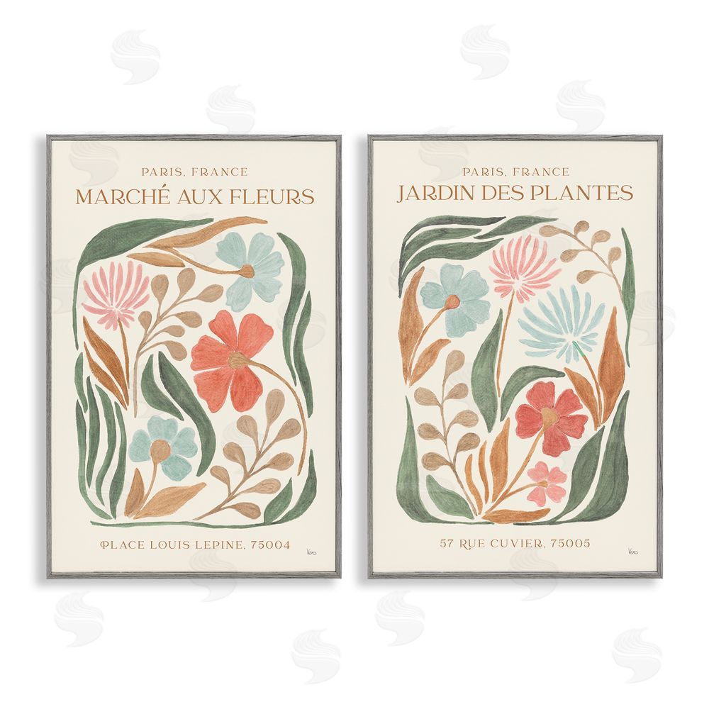 Veronique Charron French Flower Garden Market Gray Framed Giclee Wall Art Print