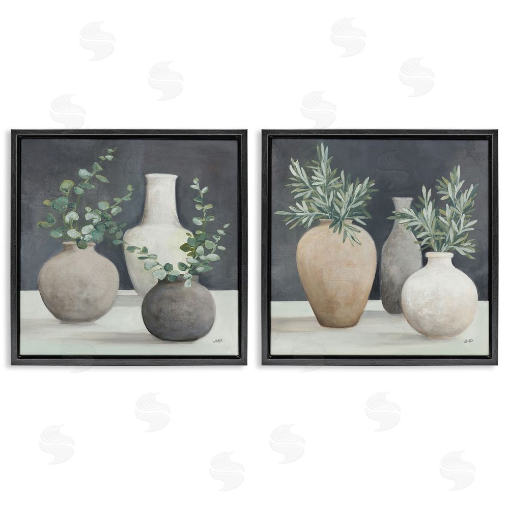 Julia Purinton Eucalyptus Greens Fresh Vessels Black Floating Frame Canvas Wall Art Print