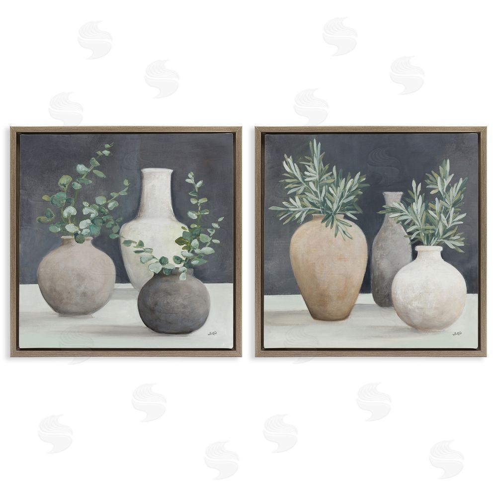 Julia Purinton Eucalyptus Greens Fresh Vessels Brown Floating Frame Canvas Wall Art Print