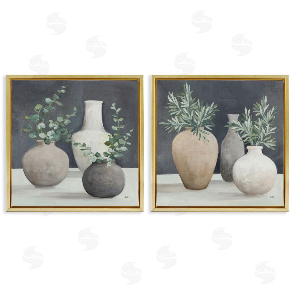 Julia Purinton Eucalyptus Greens Fresh Vessels Gold Floating Frame Canvas Wall Art Print