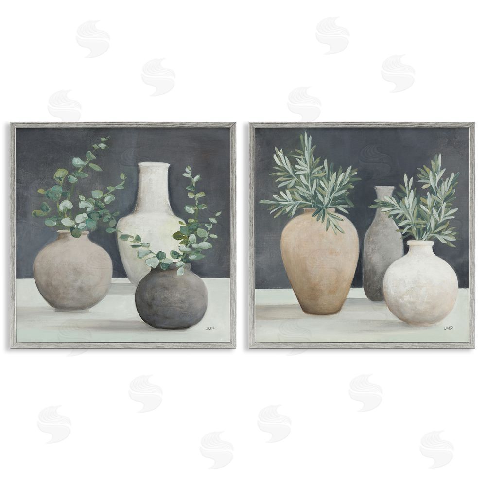 Julia Purinton Eucalyptus Greens Fresh Vessels Gray Framed Giclee Wall Art Print