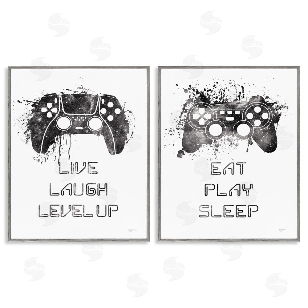 Mary Urban Gamer Play Splash Controllers Gray Framed Giclee Wall Art Print