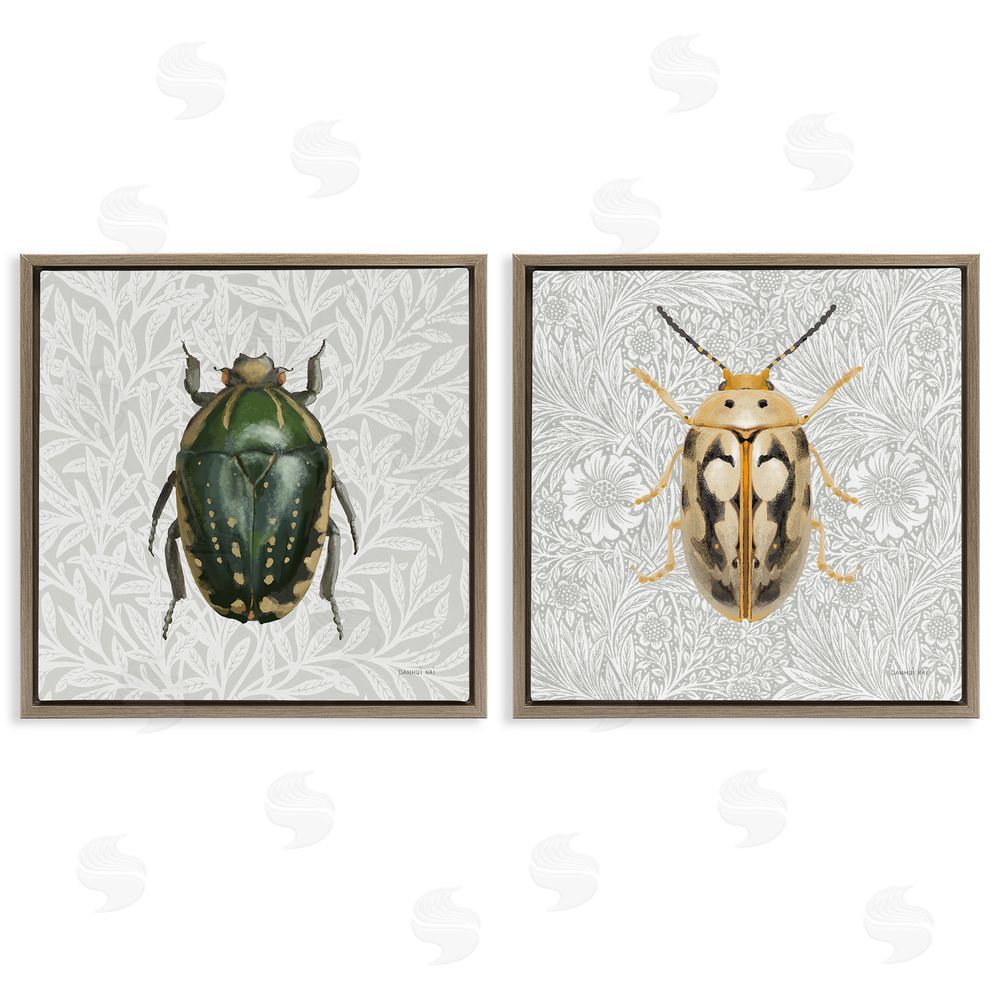 Danhui Nai Beetle Insect Portrait Brown Floating Frame Canvas Wall Art Print