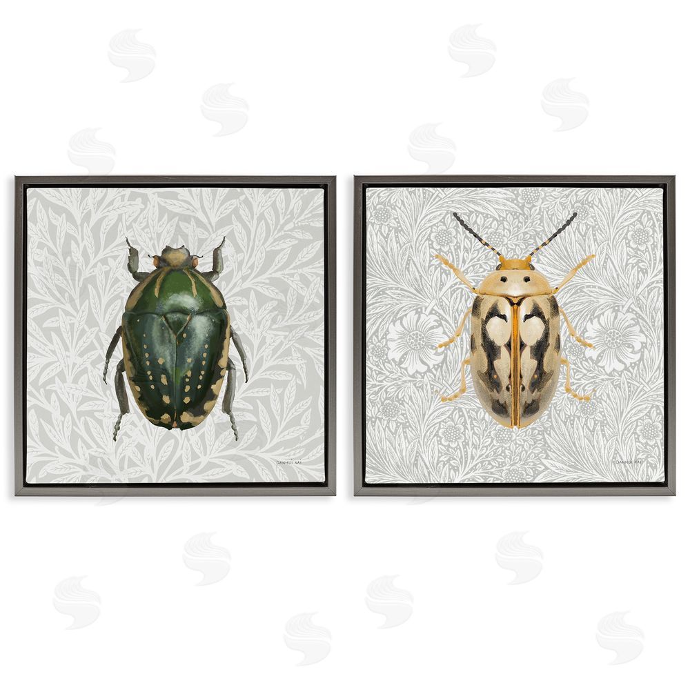 Danhui Nai Beetle Insect Portrait Gray Floating Frame Canvas Wall Art Print