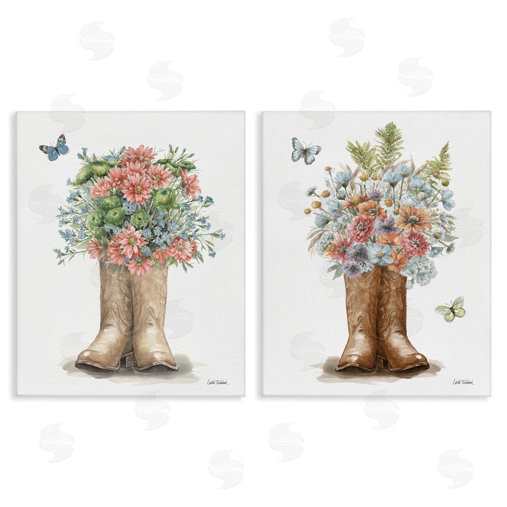 Leslie Trimbach Wildflower Western Boots Butterfly Canvas Wall Art Print