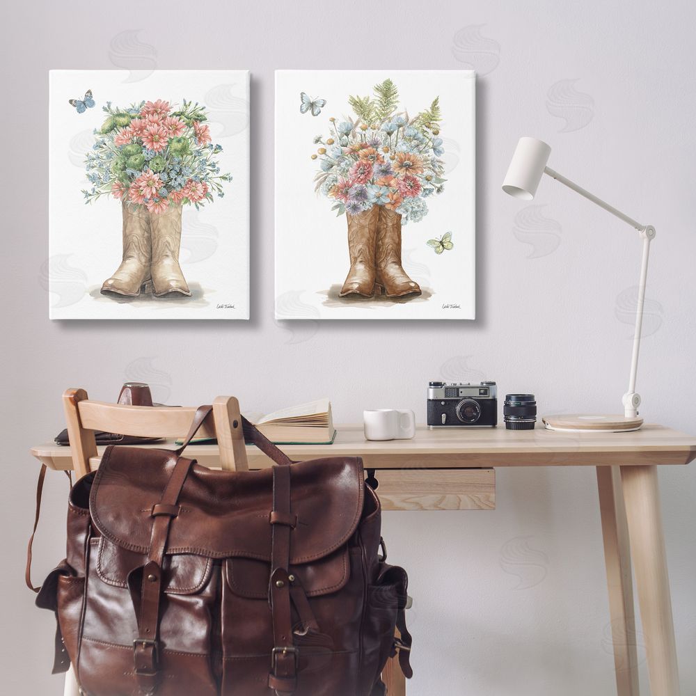 Leslie Trimbach Wildflower Western Boots Butterfly Canvas Wall Art Print in Room