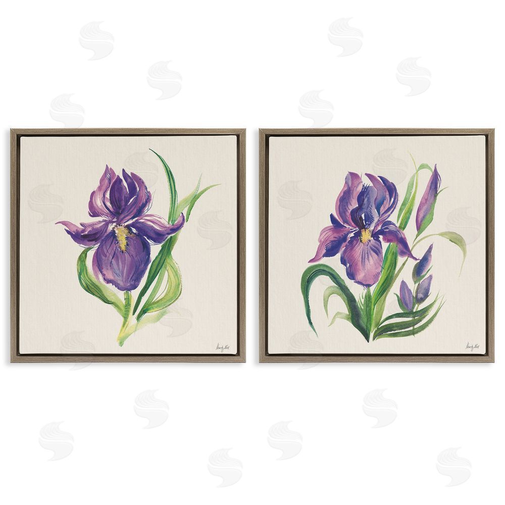 Kristy Rice Purple Iris in Bloom Brown Floating Frame Canvas Wall Art Print