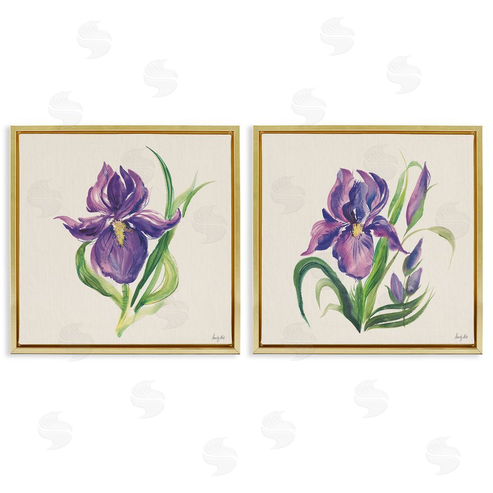 Kristy Rice Purple Iris in Bloom Gold Floating Frame Canvas Wall Art Print