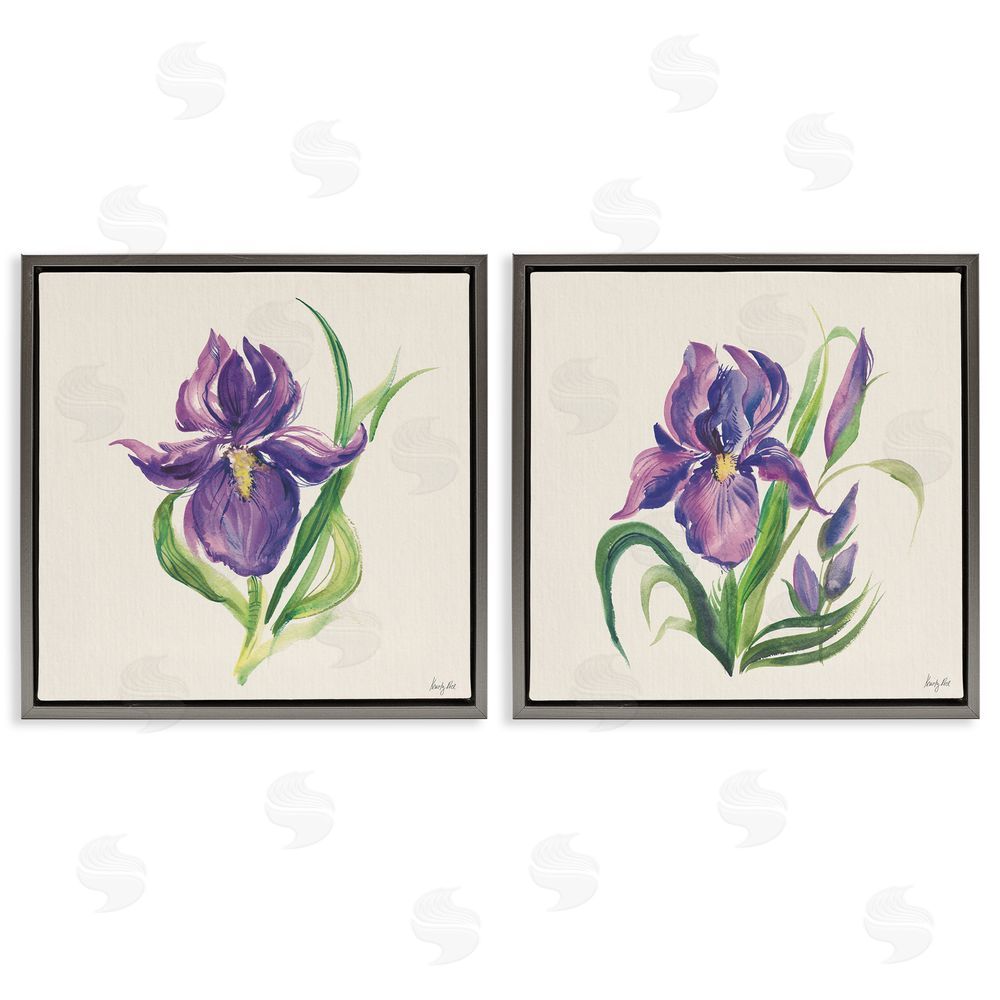 Kristy Rice Purple Iris in Bloom Gray Floating Frame Canvas Wall Art Print