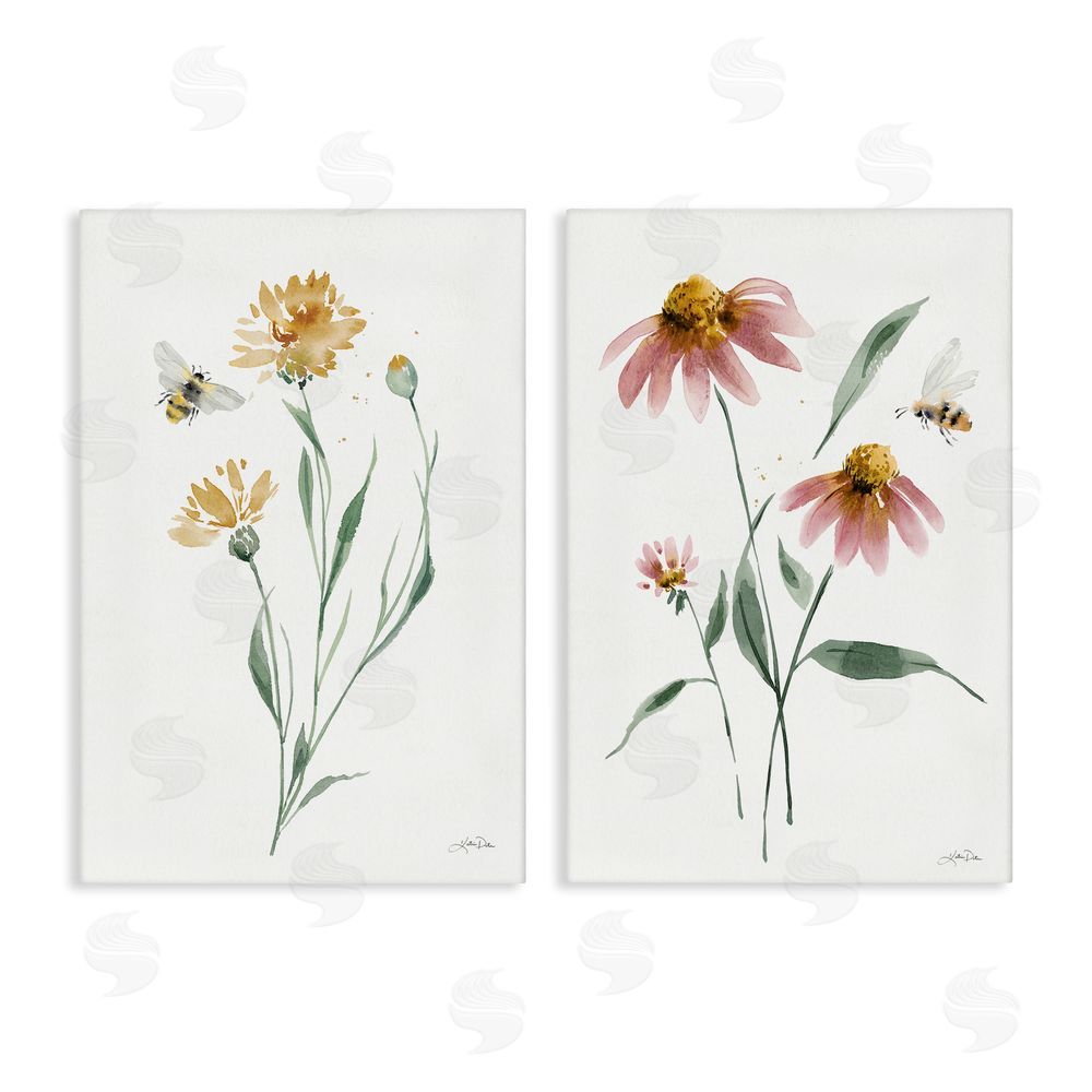 Katrina Pete Flower Stem Bees Canvas Wall Art Print