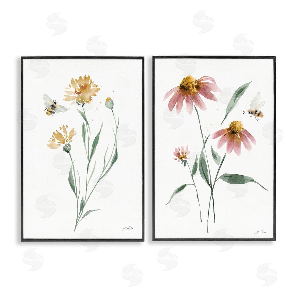 Katrina Pete Flower Stem Bees Black Framed Giclee Wall Art Print