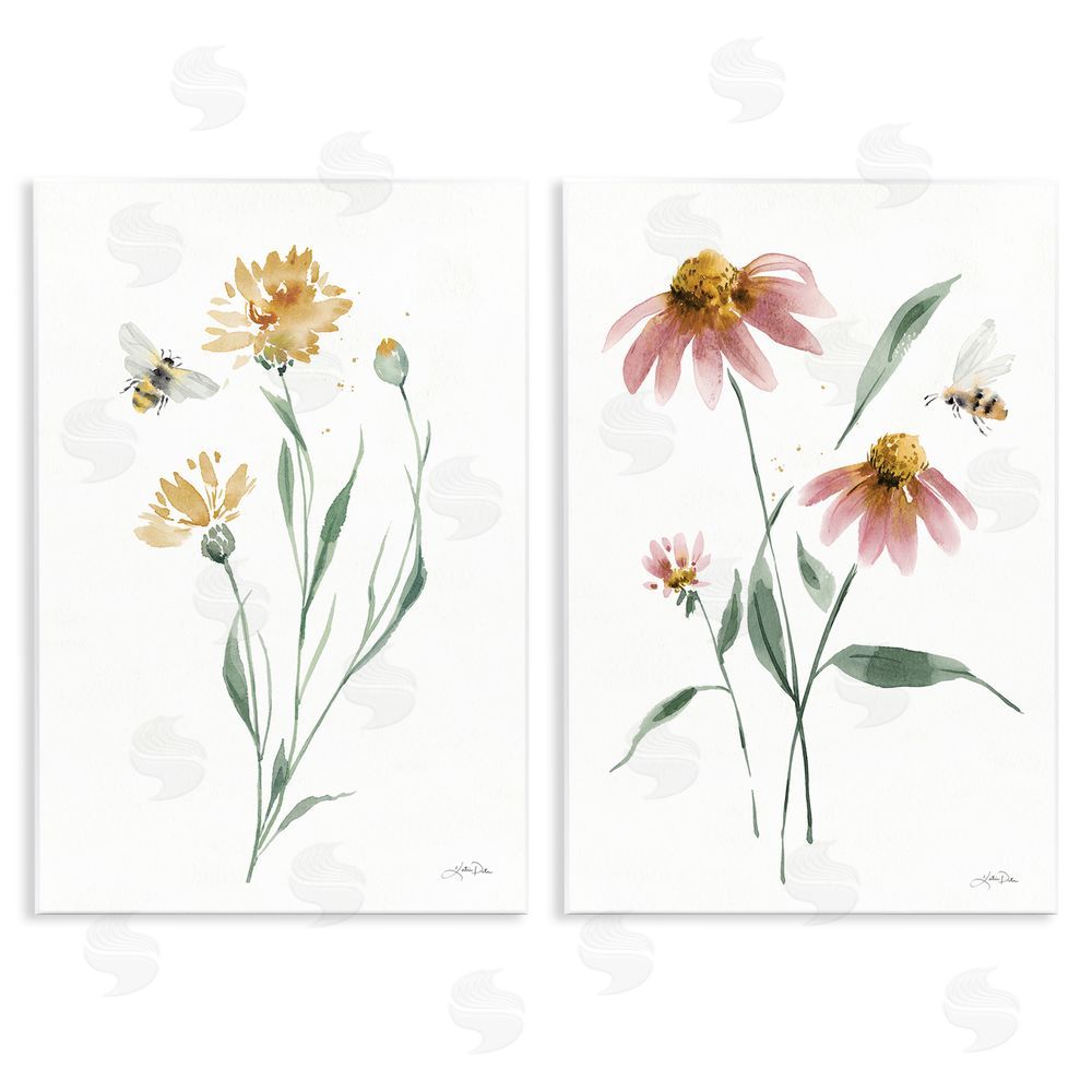 Katrina Pete Flower Stem Bees Wooden Wall Plaque Art Print