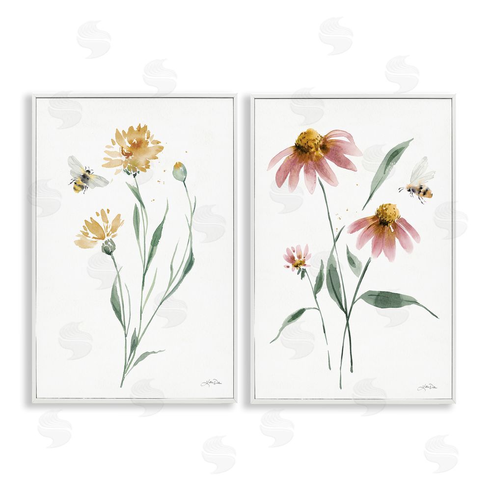 Katrina Pete Flower Stem Bees White Framed Giclee Wall Art Print