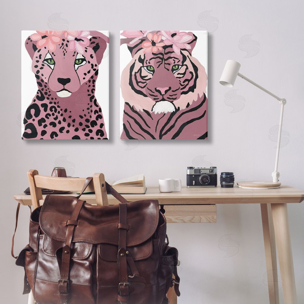 Yvette St. Amant Floral Cheetah Tiger Canvas Wall Art Print in Room