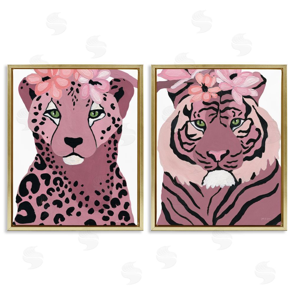 Yvette St. Amant Floral Cheetah Tiger Gold Floating Frame Canvas Wall Art Print