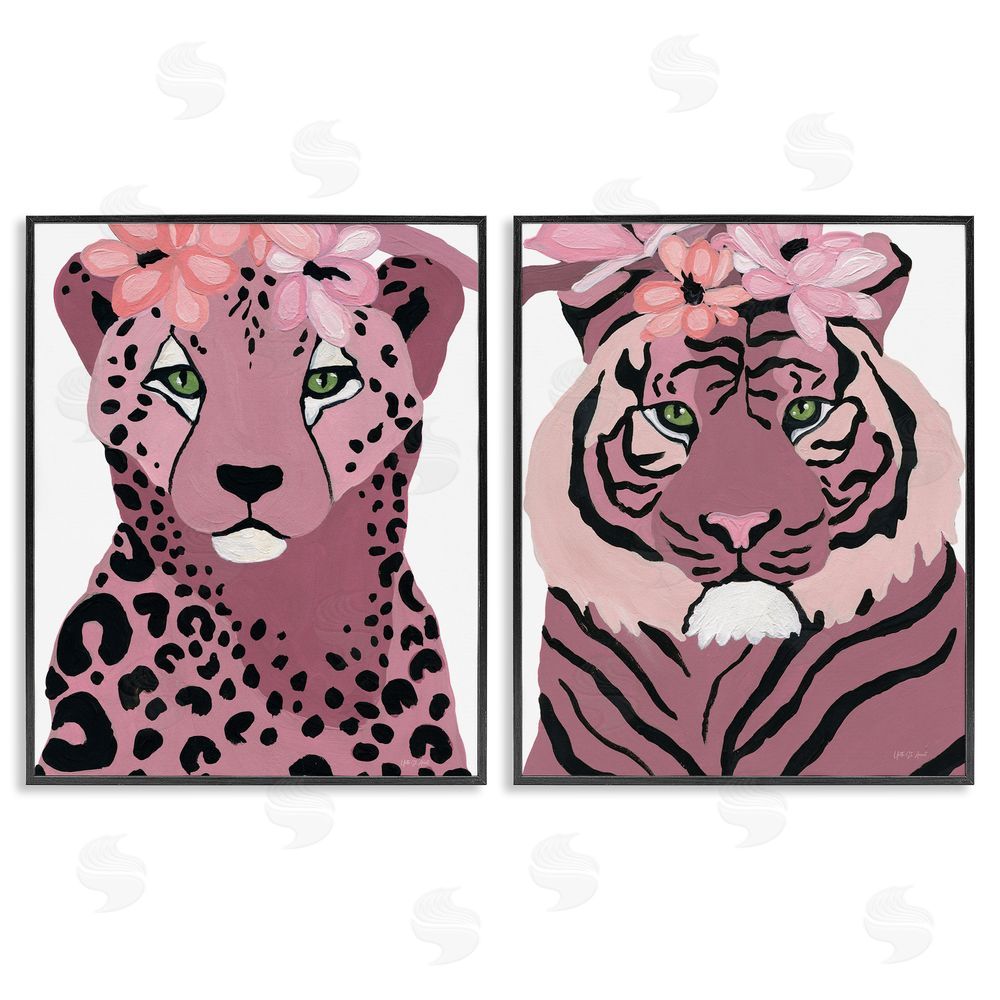 Yvette St. Amant Floral Cheetah Tiger Black Framed Giclee Wall Art Print
