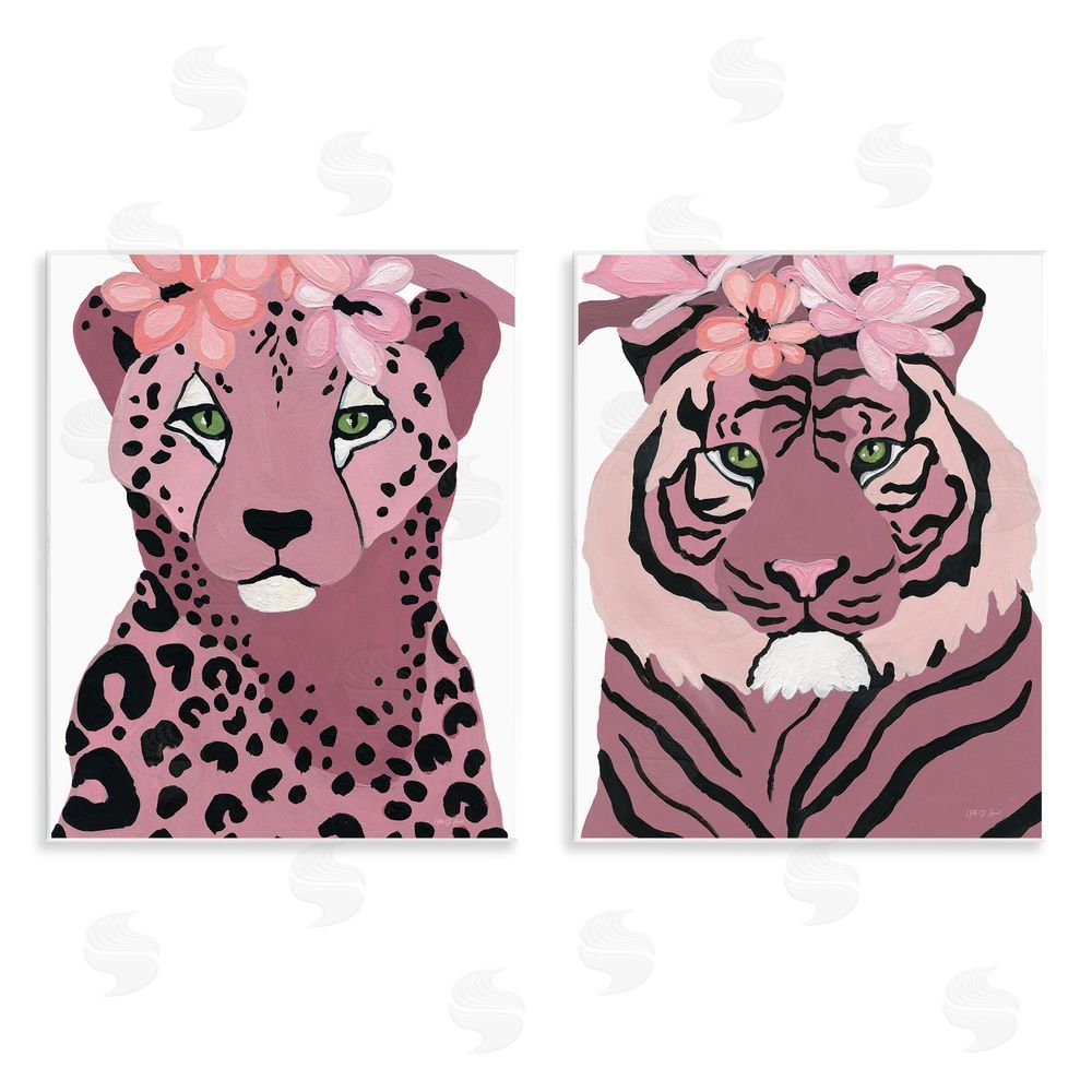 Yvette St. Amant Floral Cheetah Tiger Wooden Wall Plaque Art Print