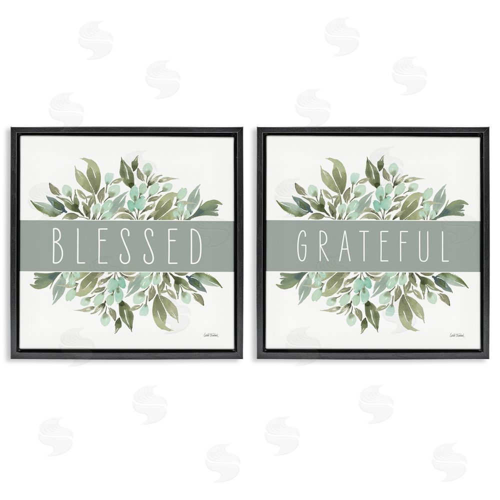 Leslie Trimbach Blessed Grateful Sentiment Black Floating Frame Canvas Wall Art Print