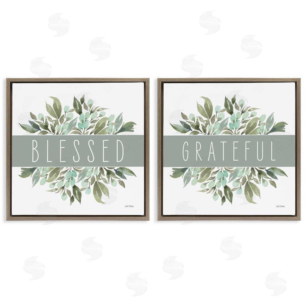 Leslie Trimbach Blessed Grateful Sentiment Brown Floating Frame Canvas Wall Art Print