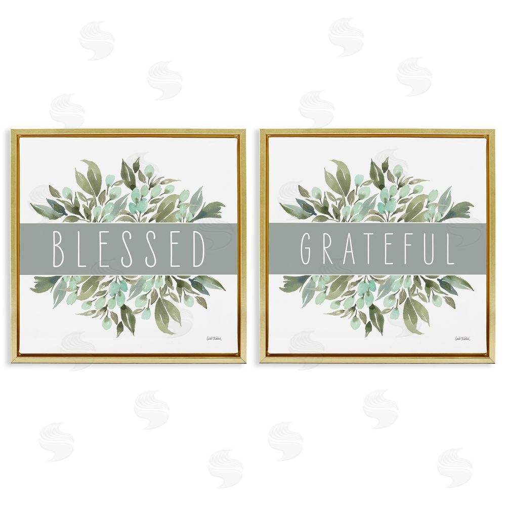 Leslie Trimbach Blessed Grateful Sentiment Gold Floating Frame Canvas Wall Art Print
