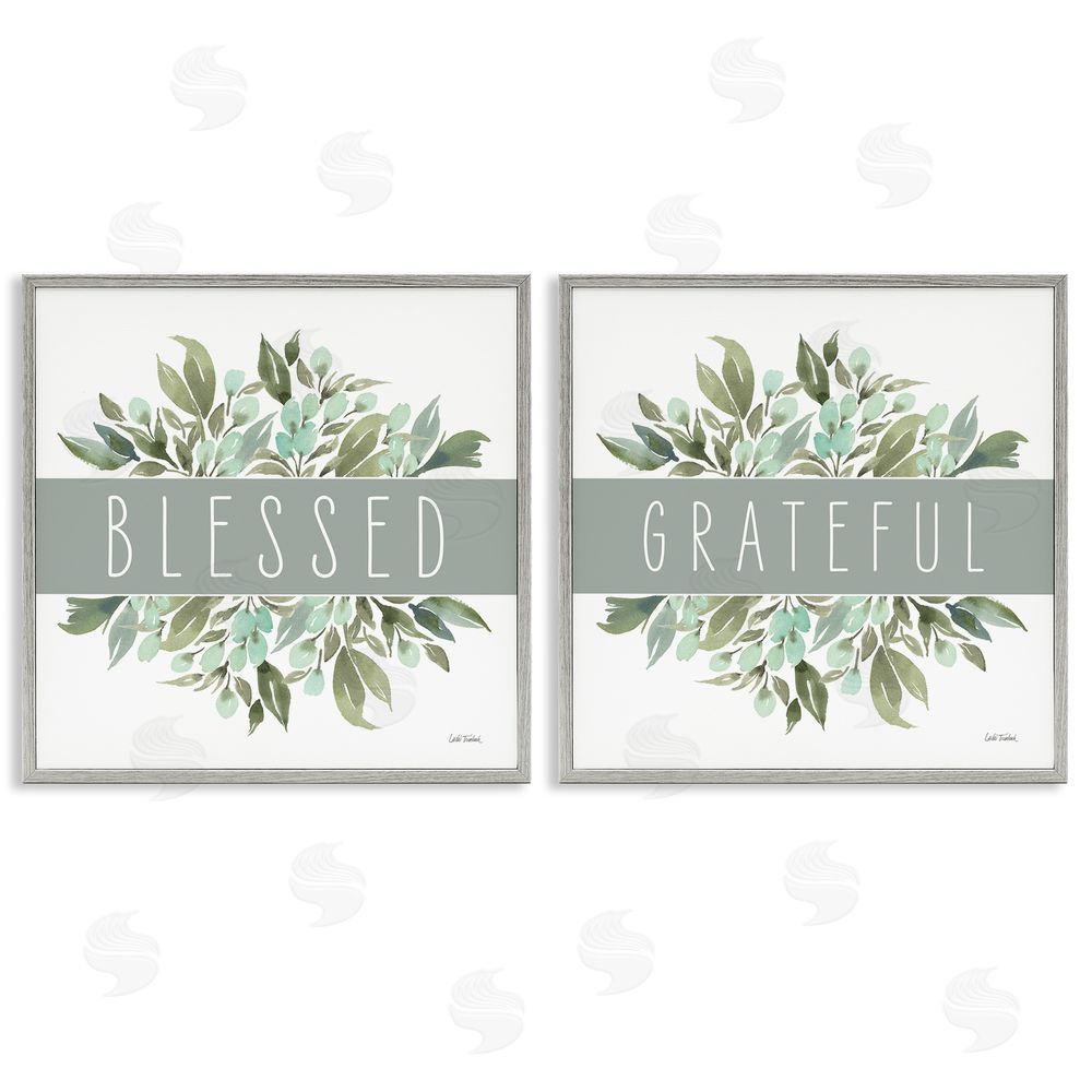 Leslie Trimbach Blessed Grateful Sentiment Gray Framed Giclee Wall Art Print
