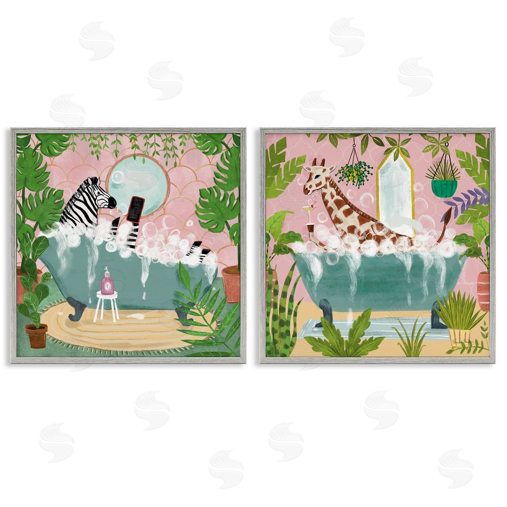 Farida Zaman Giraffe Zebra Safari Animal Tub Gray Framed Giclee Wall Art Print