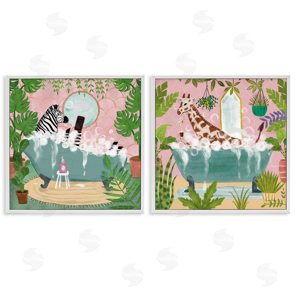 Farida Zaman Giraffe Zebra Safari Animal Tub White Framed Giclee Wall Art Print