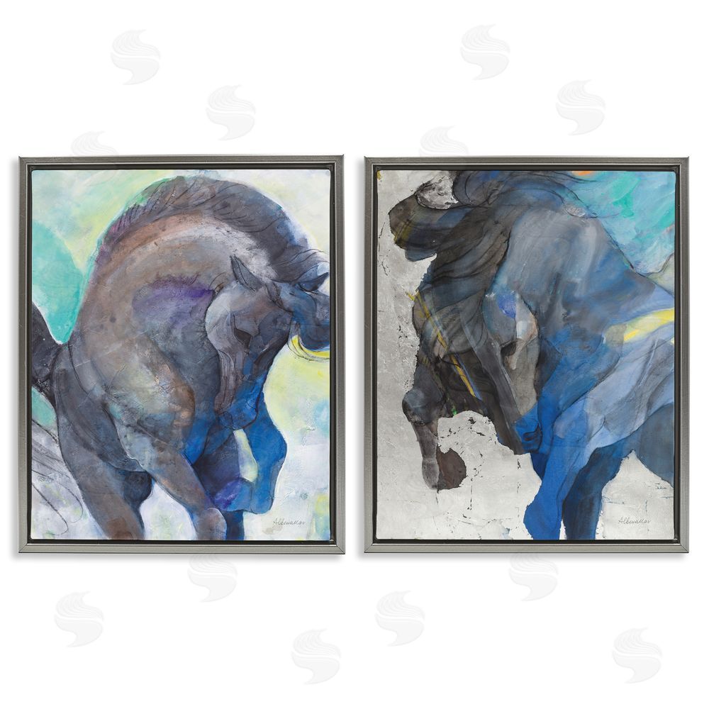 Albena Hristova Bucking Horse Joyful Play Gray Floating Frame Canvas Wall Art Print