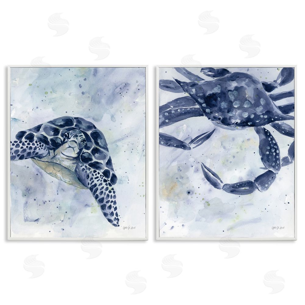 Yvette St. Amant Sea Creatures Turtle & Crab White Framed Giclee Wall Art Print