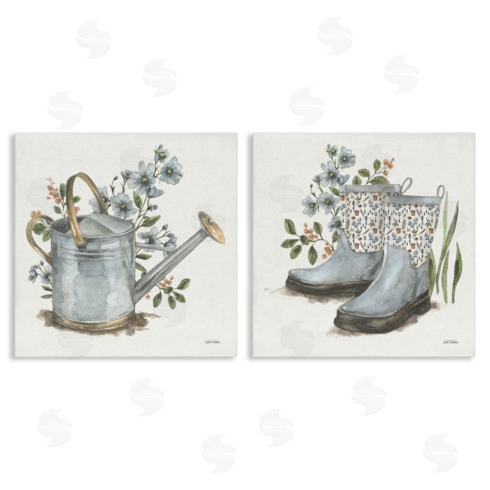 Leslie Trimbach Floral Watering Can Gardening Boots  Canvas Wall Art Print
