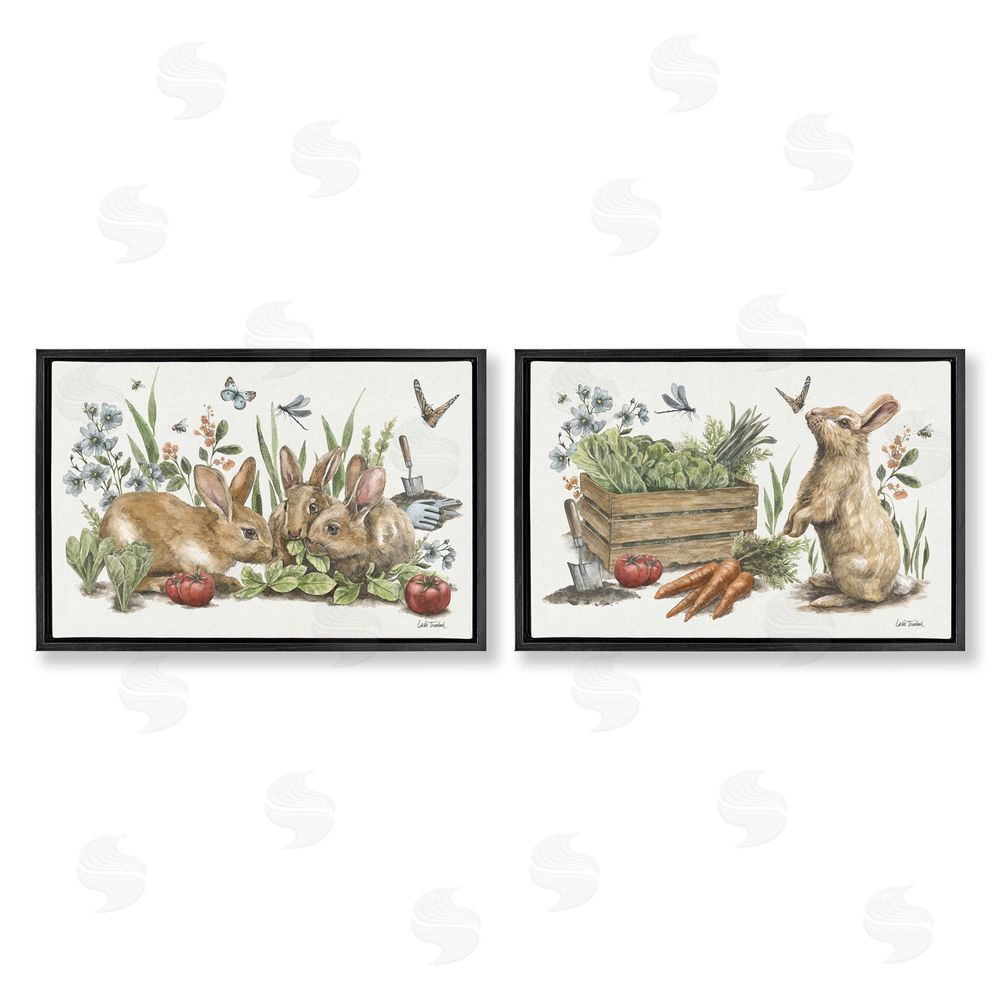 Leslie Trimbach Rabbit Vegetable Garden Party Black Floating Frame Canvas Wall Art Print