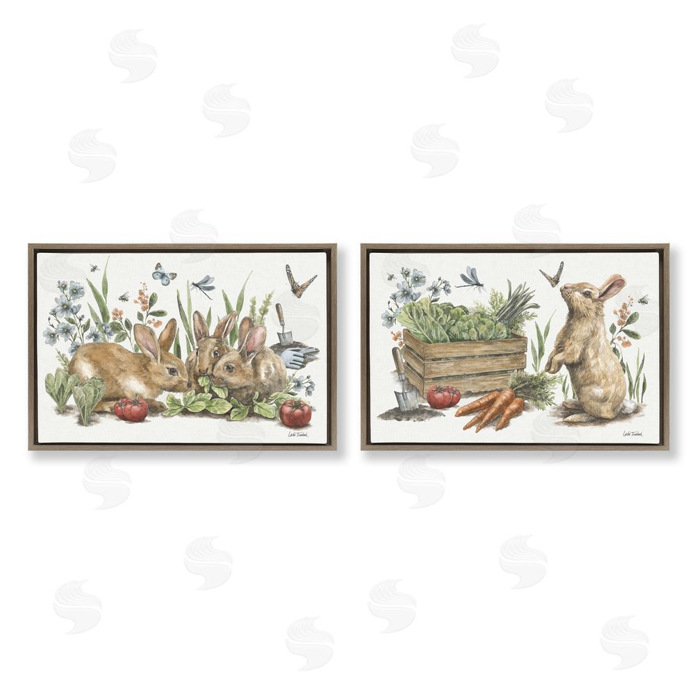 Leslie Trimbach Rabbit Vegetable Garden Party Brown Floating Frame Canvas Wall Art Print