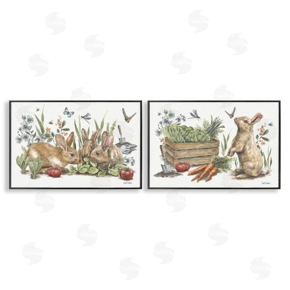Leslie Trimbach Rabbit Vegetable Garden Party Black Framed Giclee Wall Art Print
