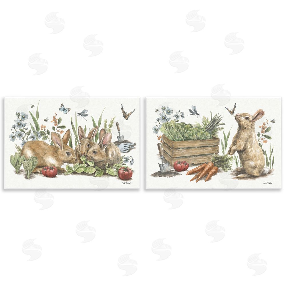 Leslie Trimbach Rabbit Vegetable Garden Party Wooden Wall Plaque Art Print