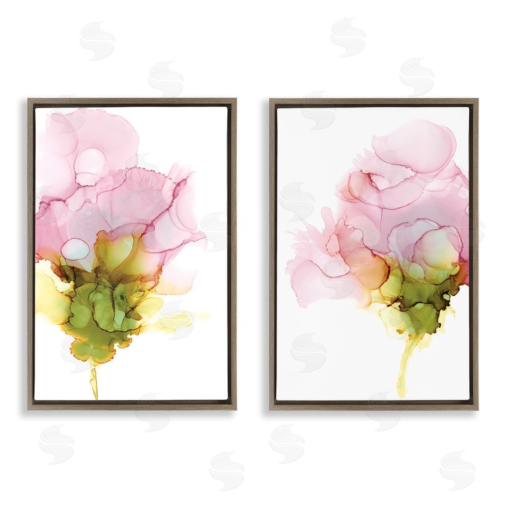 Jennifer Goldberger Blooming Pink Ink Blossom Brown Floating Frame Canvas Wall Art Print